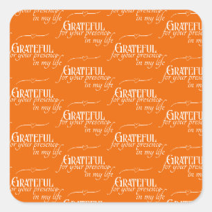Elegant Grateful Thanksgiving Autumn Orange Square Sticker