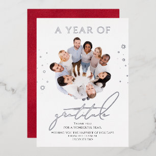 Elegant Gratitude Script Photo Corporate Business Foil Holiday Card