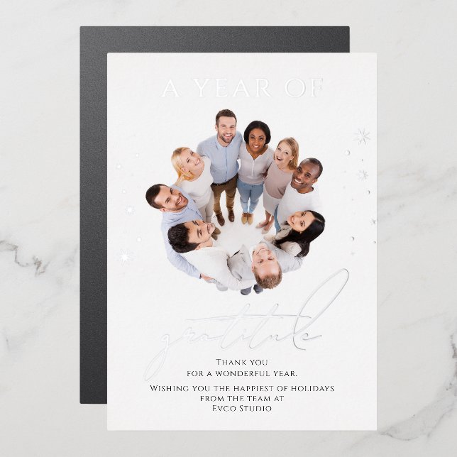 Elegant Gratitude Script Photo Corporate Business Foil Holiday Card (Front/Back)