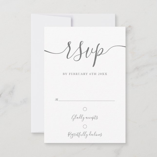Elegant Gray And White Script Modern Wedding RSVP Card (Front)