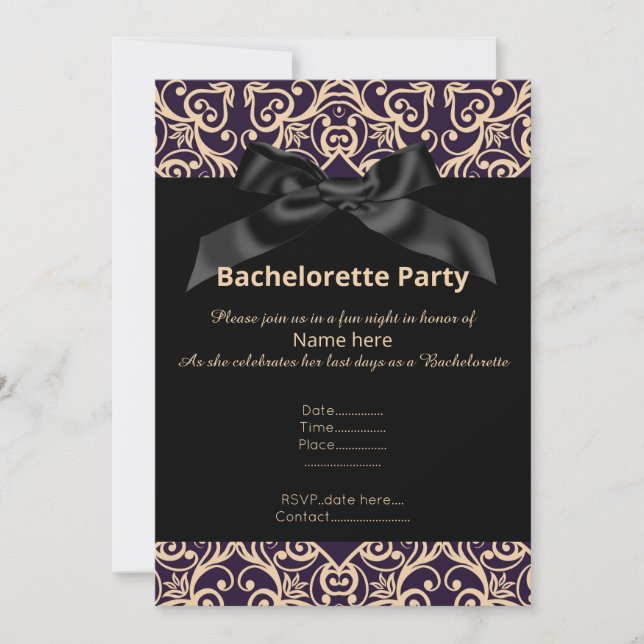 ELEGANT GRAY BLACK BOW BACHELORETTE INVITE (Front)