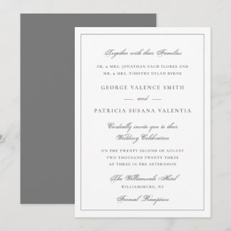 Elegant Gray Border Script Wedding Invitation