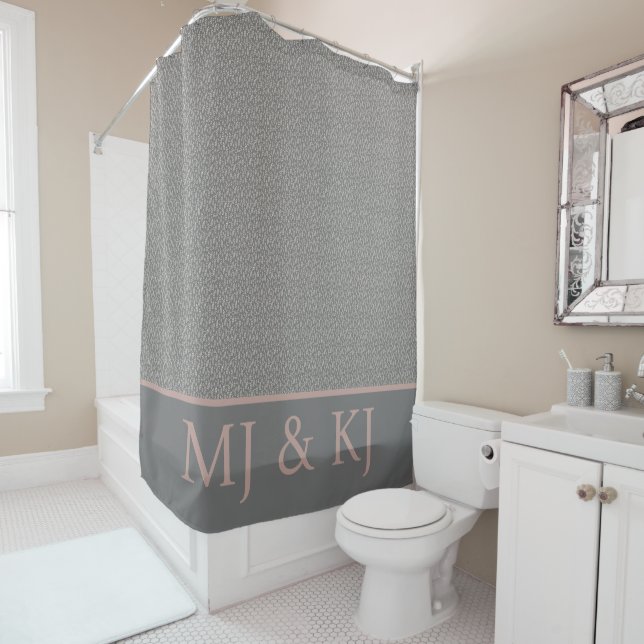 ELEGANT GRAY CREAM MONOGRAM INITIALS LEAF PATTERN  (In Situ)