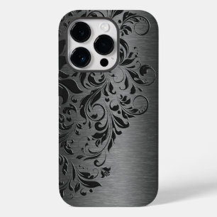Elegant Gray Floral Lace On Gray Case-Mate iPhone 14 Pro Case