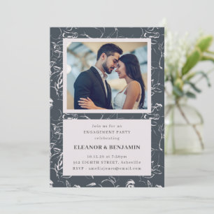 Elegant Gray Floral Photo Border Engagement Party Invitation