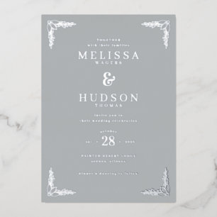 Elegant Gray Floral Wedding Invitation