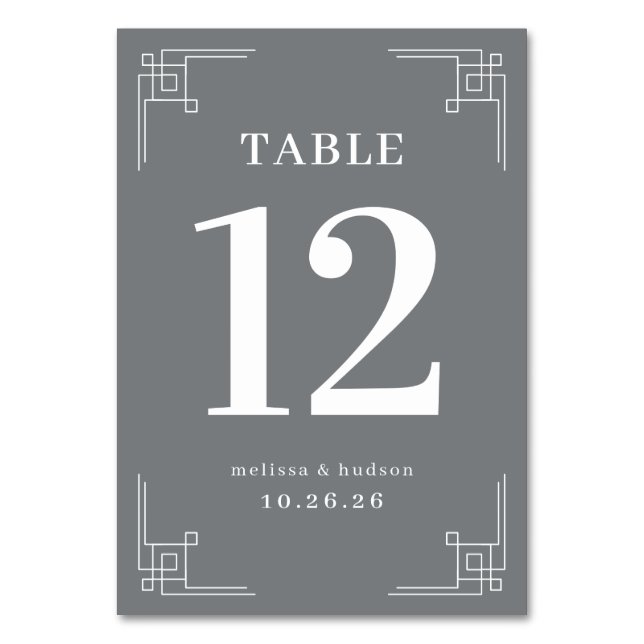 Elegant Gray Geometric Table Number (Front)