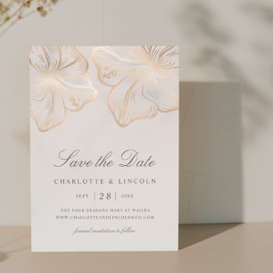 Elegant Gray & Gold Hibiscus Flower Wedding Save The Date