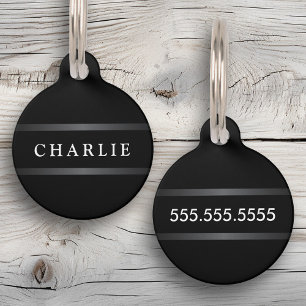 Elegant gray gradient borders name phone number pet tag