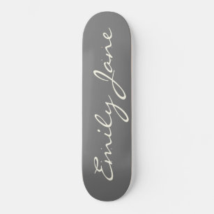 Elegant Gray Handwritten Script Name Custom Skateboard