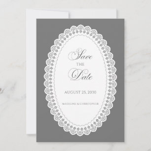 Elegant Gray Lace Doily Wedding Photo Save The Date