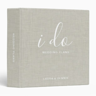 Elegant Gray Linen Personalized Wedding Plans Binder