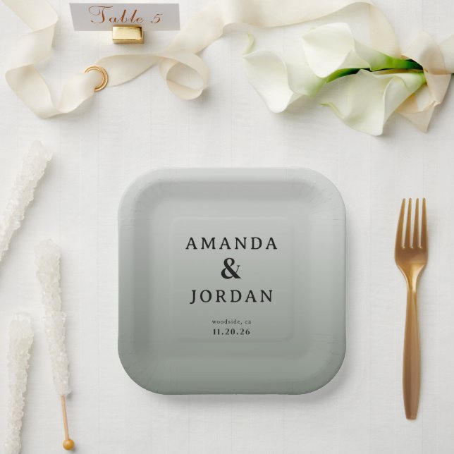 Elegant Gray Minimalist Wedding Paper Plate (Wedding)