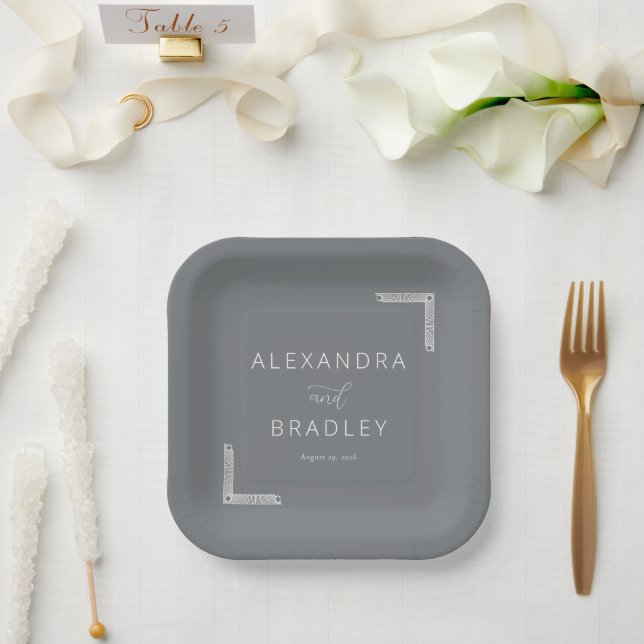 Elegant Gray Minimalist Wedding Paper Plate (Wedding)