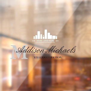 Elegant Gray Monogram Name Title & Logo Window Cling