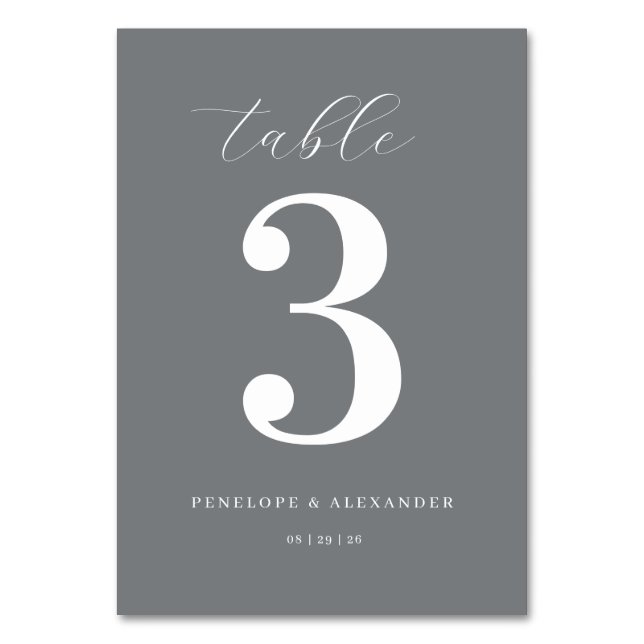 Elegant Gray Number Three Table Number (Front)