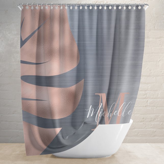 Elegant Gray Rose Gold Palm Leaf Monogram (Creator Uploaded)