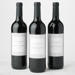 Elegant Gray Typographic Stripes Wine Label