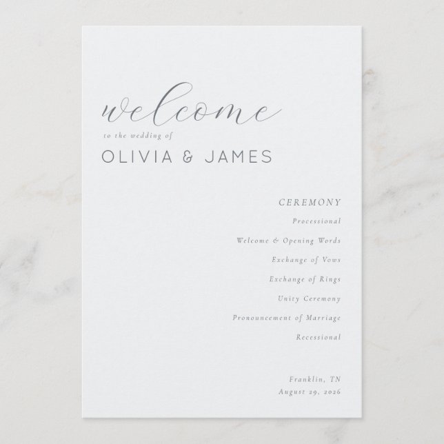 Elegant Gray Typographic Wedding Program (Front)