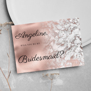 Elegant gray white rose gold marble Bridesmaid Invitation