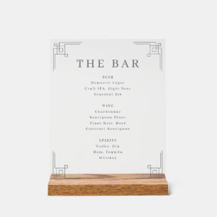 Elegant Grayscale Minimalist Bar Menu Acrylic Sign