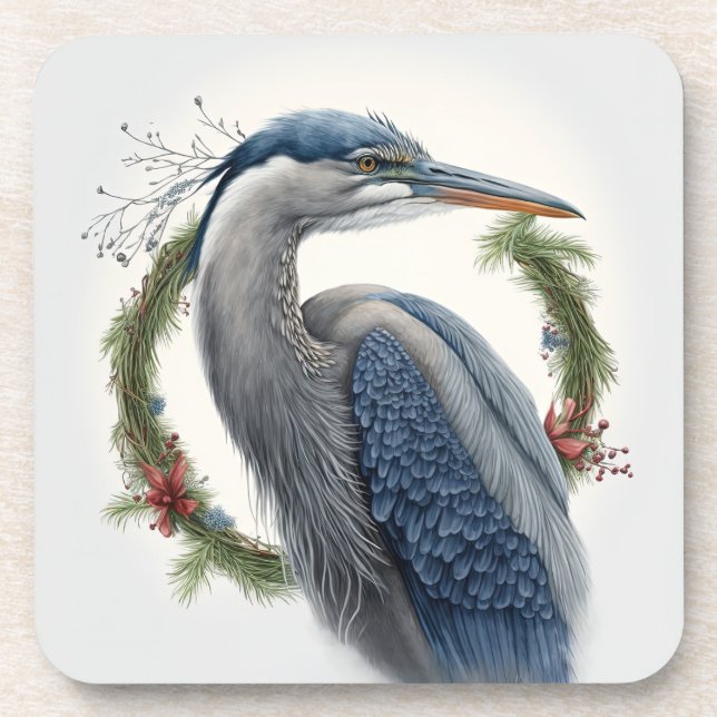 Elegant Great Blue Heron Holidays/Christmas Coaster (Front)