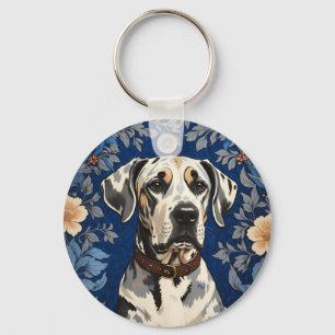Elegant Great Dane William Morris Inspired  Keychain