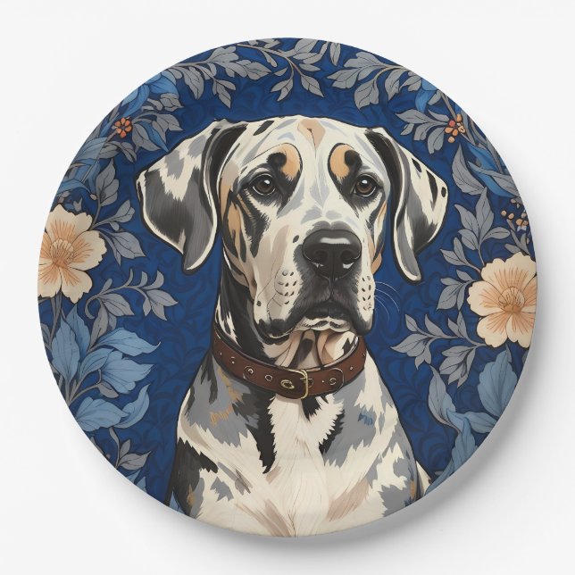 Elegant Great Dane William Morris Inspired  Paper Plate (Front)