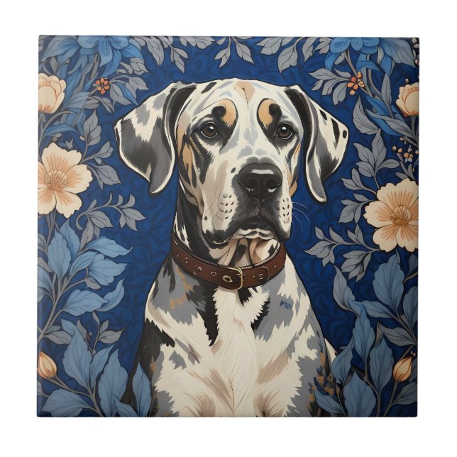 Elegant Great Dane William Morris Inspired  Tile (Front)