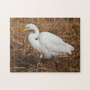Elegant Great Egret in the Reeds Jigsaw Puzzle