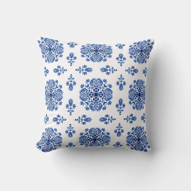 Elegant Greece Mediterranean Watercolor mingle til Throw Pillow (Front)