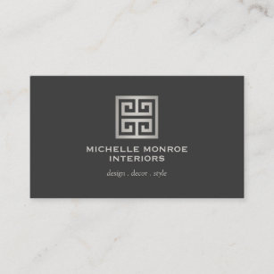 Elegant Greek Key Designer Logo Silver/Charcoal Business Card