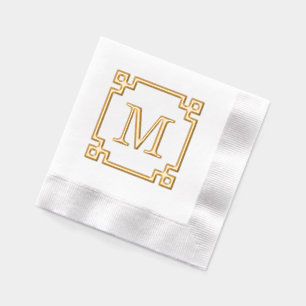 Elegant Greek Key Framed Single Initial Monogram  Foil Napkins