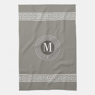 Elegant Greek Key Monogram Kitchen Towels