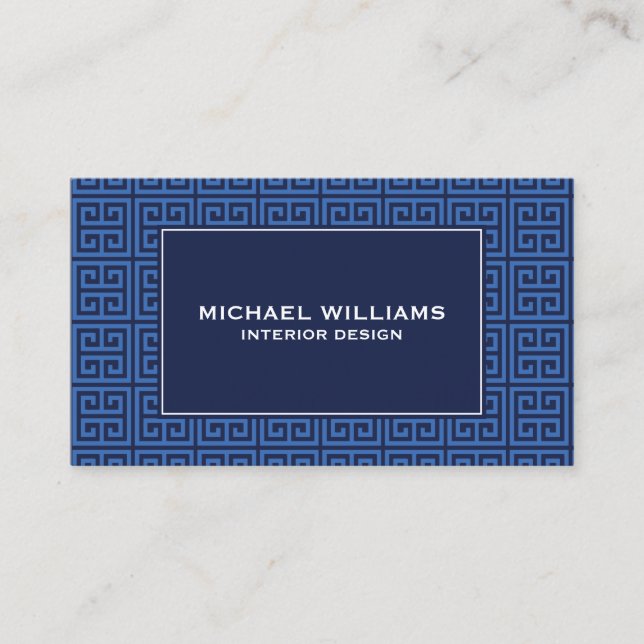 Elegant Greek Key Pattern in Blue/Dark Blue Business Card (Front)