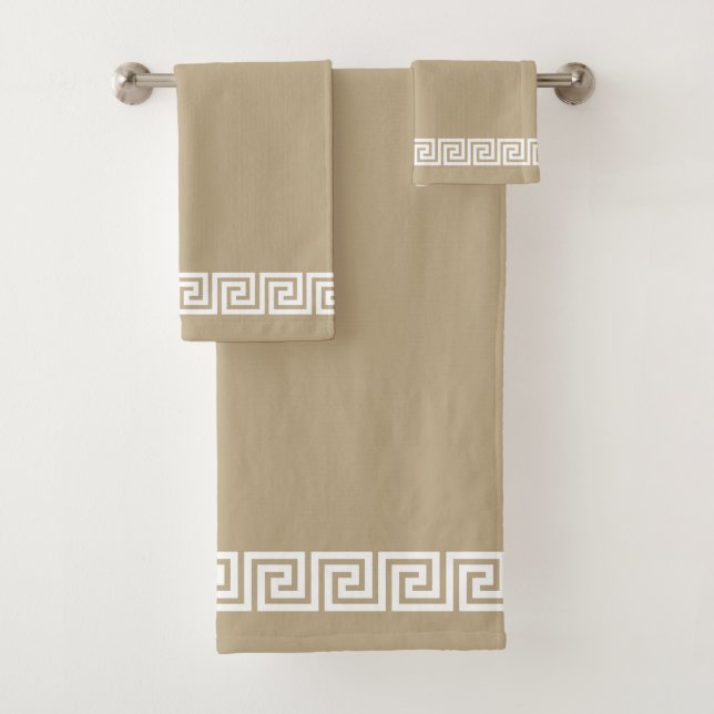 Elegant Greek Pattern Frame on Lucky Beige Bath Towel Set (Insitu)