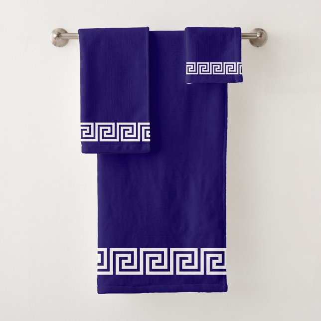 Elegant Greek Pattern Frame on Navy Blue Bath Towel Set (Insitu)