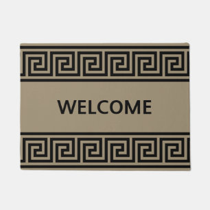 Elegant Greek Pattern on Beige Welcome Doormat