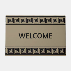 Elegant Greek Pattern on Beige Welcome Doormat