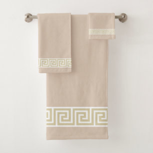Elegant Greek Pattern on Champagne Beige Bath Towel Set