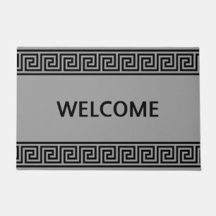 Elegant Greek Pattern on Silver Grey Welcome Doormat