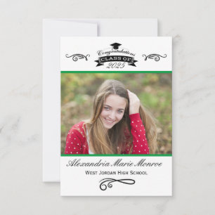 Elegant Green - 3x5 Graduation Invitation