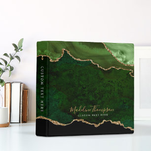 Elegant Green Agate Geode Gold Script Typography Binder