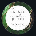 Elegant Green Agate Gold Glitter Wedding Sticker<br><div class="desc">Abstract green and Gold Glitter Marble Variegated Wedding envelope seal stickers. Faux gold foil confetti and paint brush strokes. Script font highlights with easy to read serif name font. Easy to adjust for your own wedding needs. Personalized wedding envelope sticker seals.</div>