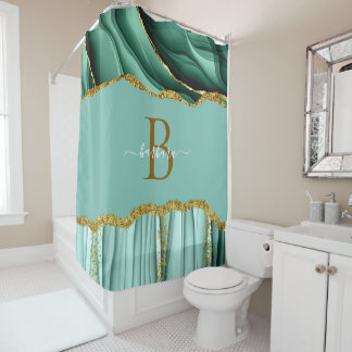 Elegant Green Agate Monogram Gold Script Name