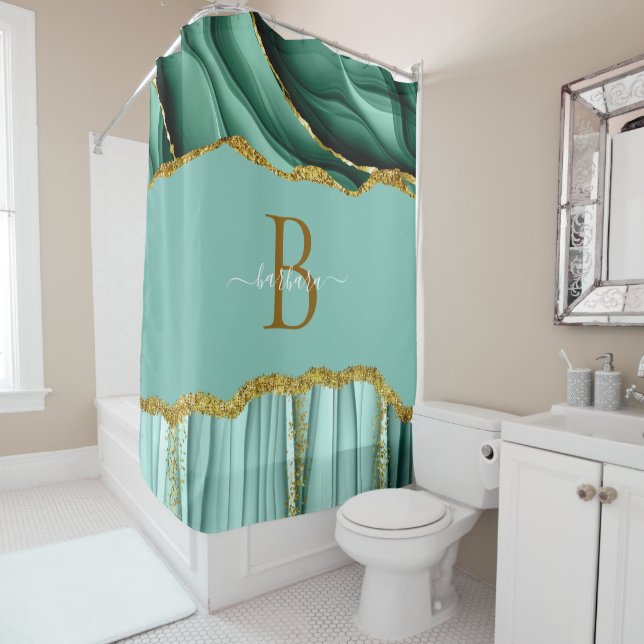 Elegant Green Agate Monogram Gold Script Name (In Situ)