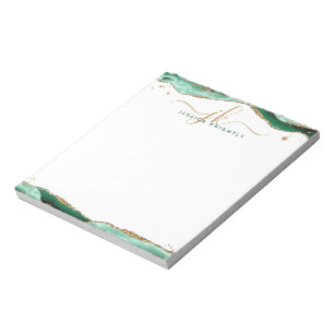 Elegant Green Agate Script Monogram Initials Notepad