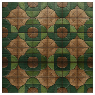 Elegant Green and Brown Geometric Tile Fabric