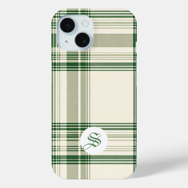 Elegant Green and Cream Plaid Phone Case (Back)