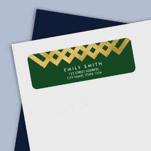 Elegant Green and Faux Gold Geometric Address